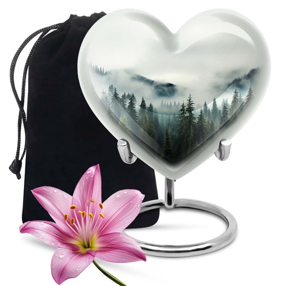 Misty Mountain Forest Urns For Ashes Adult Female Mom - Heart Shaped Urns, Funeral Urns For Cremation Ashes - Large Urns For Human Ashes Adult Male - Cremation Urn Adult Human Ashes (Size8inch)