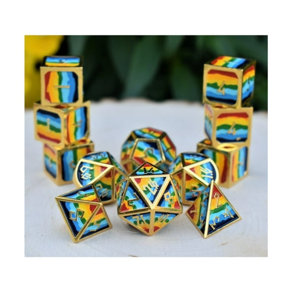 Misty Mountain Gaming Poly Set - Elder Runes Pride and Gold Metal Dice (7) New