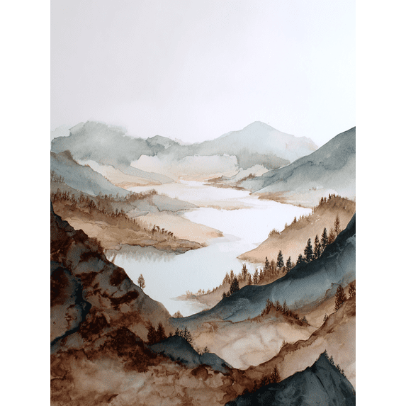 Misty Mountain Lake Landscape Canvas Print Wall Art for Living Room Bedroom Office Study