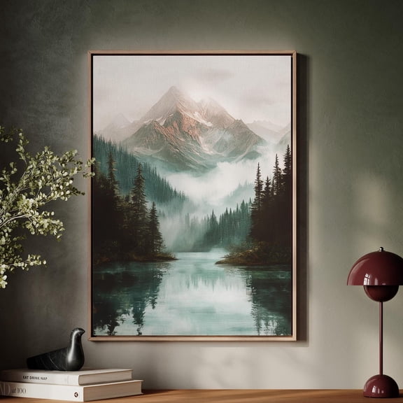 Misty Mountain Lake Print - Serene Nature Wall Art - Tranquil Forest Reflection - Scenic Landscape Home Decor Wall Art, Modern Wall Decor, 12x18 UNFRAMED