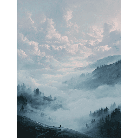 Misty Mountain Landscape Canvas Print Wall Art for Living Room Office Hotel Hallway