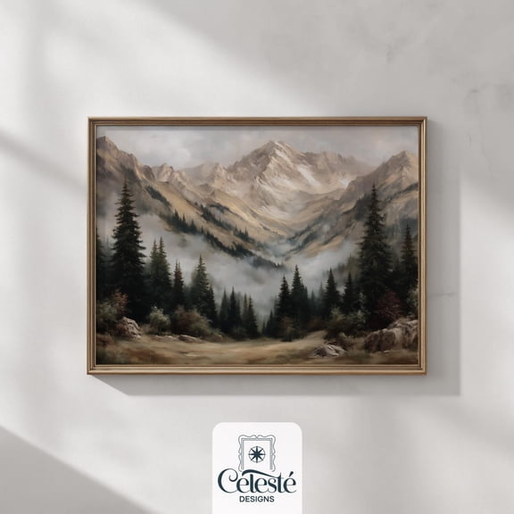 Misty Mountain Landscape Print, Rustic Alpine Valley Art Home Decor #867, 16x24 UNFRAMED