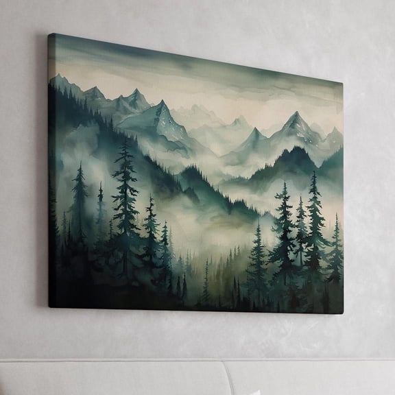Misty Mountain Range Landscape Dark Green Forest Mountainscape Horizon Nature Home Decor, Unframed Poster