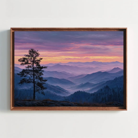 Misty Mountain Sunrise Canvas Print - Pastel Landscape Wall Art, Serene Pine Tree Painting, Tranquil Valley Decor, Nature Escape Artwork, Unframed Poster Size 16x24
