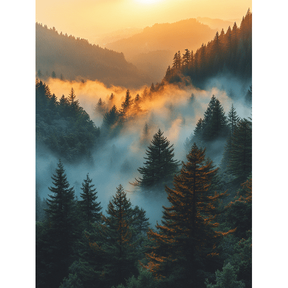 Misty Mountain Sunrise Forest Canvas Print/Wall Art Perfect for Living RoomBathroom and Hotel Decoration.