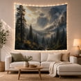 thumbnail image 1 of Misty Mountain Valley with Cliff Face and Pine Forest, Dramatic Digital Art for Nature Lovers, Atmospheric Landscape Art Print Housewarming Gift Tapestry Wall Hanging for Living Room and Bedroom, 1 of 7