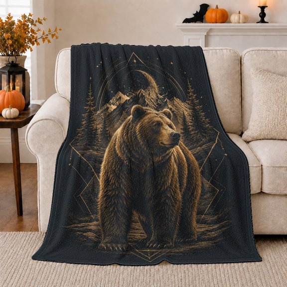 Misty Mountain Wilderness Landscape, Peaceful Mountain Lake Scene, Warm Flannel Blanket for Cabin and Lodge with Detailed Artwork, Outdoor Lovers Camping Gift, Artistic Home Decor