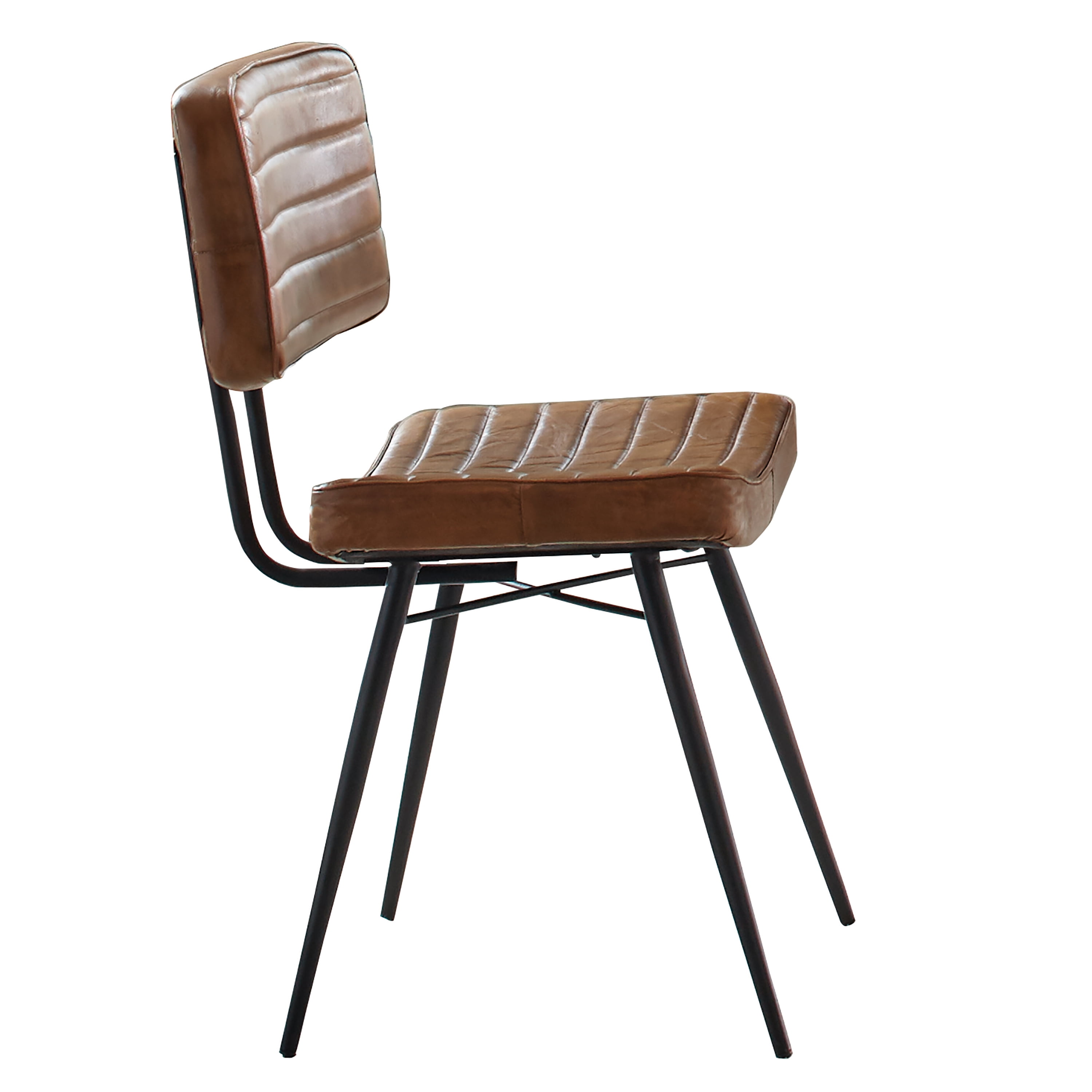 Camel Genuine Leather Upholstered High Side Chair with Metal Legs