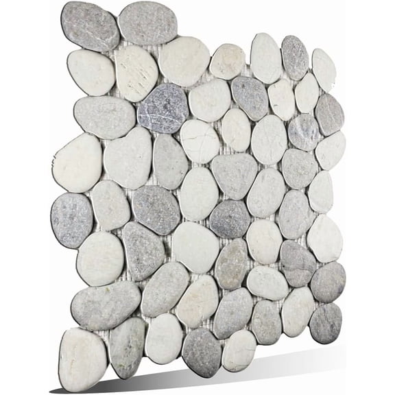 Misty Pebble Mosaic, Tumbled Stone Backsplash Tiles for Kitchen Walls, Shower and Bathroom Floors, and Outdoor Areas (12" X 12")