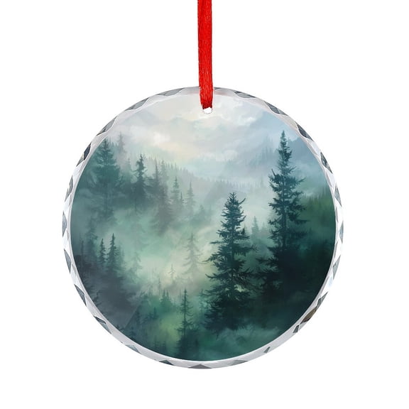 Misty Pine Forest Mountains Glass Ornament Holiday Home Decor Dark Green Mountain Christmas Ornaments 2025