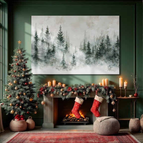 Misty Pine Forest Poster Evergreen Trees Wall Art Rustic Decor Winter Nature Poster Ready To Hang, Unframed Poster Size 24x36