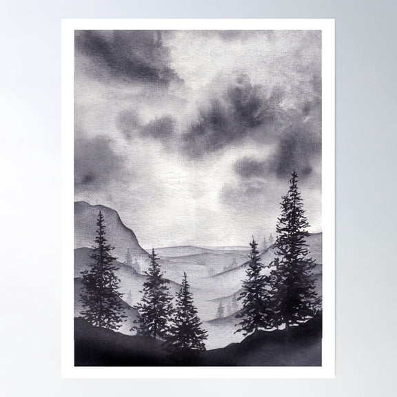 Misty Pine Trees 1 Poster Wall Art, Modern Wall Decor, 24x36 UNFRAMED