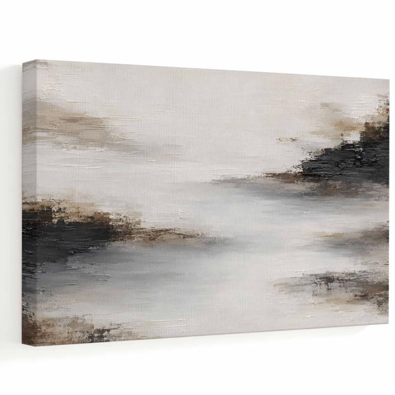 Misty River Flows Canvas Wall Art 10" x 8" Abstract Brown White Oil Painting Landscape Frame Picture Prints, Ready to Hang Waterproof Artwork Decor for Bathroom, Kitchen Small Wall Spaces