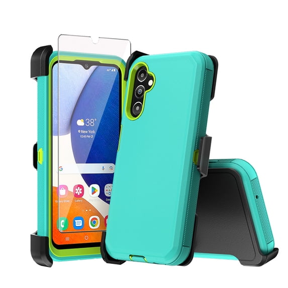 Misty for Samsung Galaxy A37 5G Case with Screen Protector and Belt Clip Holster Military Grade Heavy Duty Protection 3 in 1 Shockproof Durable Samsung Galaxy A37 5G Phone - Green+Yellow