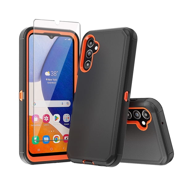 Misty for Samsung Galaxy A37 5G Case with Screen Protector Military Grade Heavy Duty Protection 3 in 1 Shockproof Durable Detachable Samsung Galaxy A37 5G Phone - Black+Orange