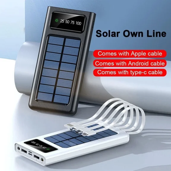 Misty Solar Power Bank With Flashlight, 30000mAh Portable Charger Fast Charging, Portable Battery Pack for iPhone, Samsung Cell Phone White