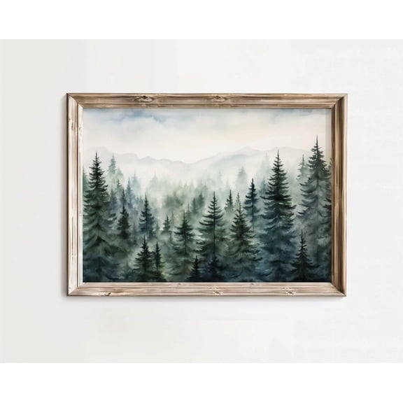 Misty Spruce Fir & Pine Tree Forest Watercolor Style Forest Wall Art Forest Landscape Print Misty Forest Wall Decor Nature Art Modern Wall Decor Art