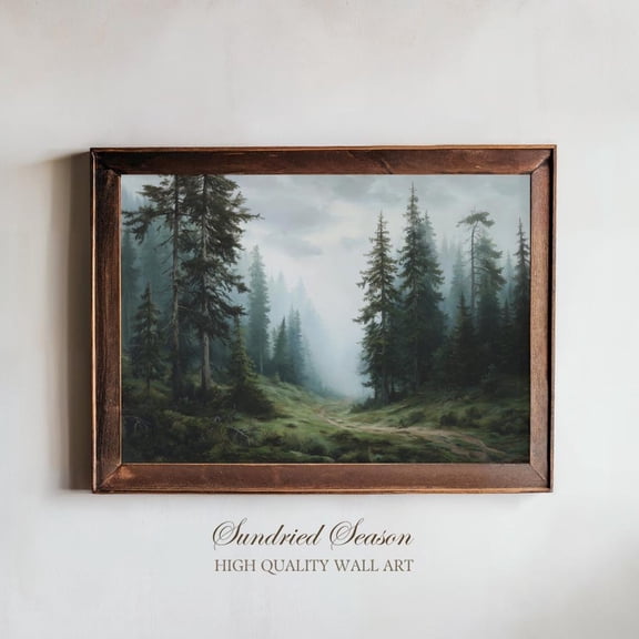 Misty Spruce Forest Pine Tree Woodland Fog Rustic Minimalist