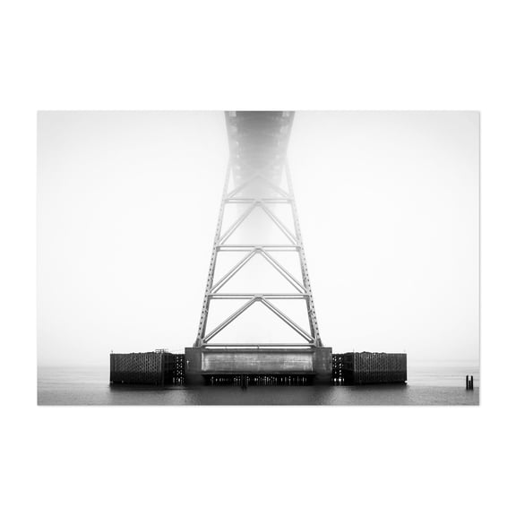 Misty Suspension - Astoria Oregon Photography Bridge Foggy Black and White Architecture Minimalist Water Industrial Unframed Wall Art Print 4 x 6 inches