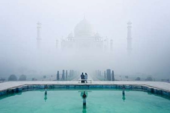 Misty Taj Mahal Canvas Art - Karthi Kn Raveendiran (12 x 18)