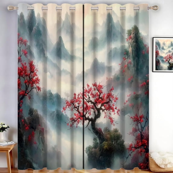 Misty Valley Blackout Curtains For Bedroom, Blue Gray Thermal Insulated Curtains For Living Room, Ancient Trees Darkening Drapes 42"W x 84"L (Pack of 2)