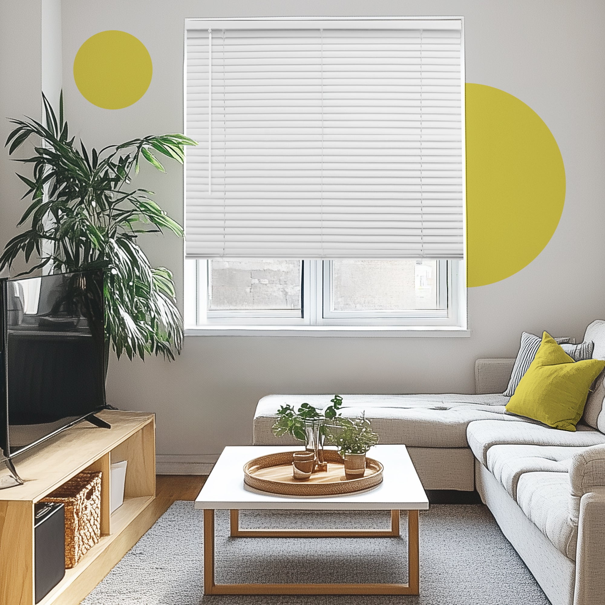 Misty White 63.5 in. W X 36 in. H Cordless Blackout Vinyl Mini Window Blinds with 1 in. Slats