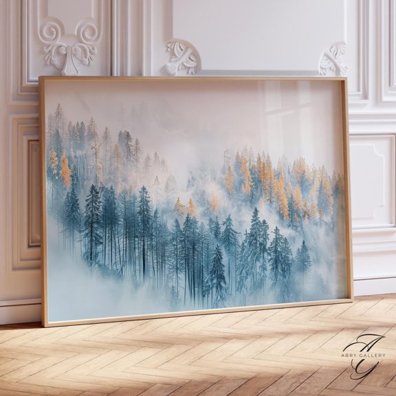 Misty Winter Forest Poster: Nordic Nature Giclée Wall Art, Unframed Poster Size 12x18