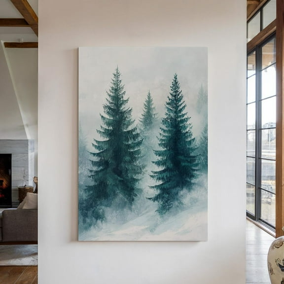 Misty Winter Pine Trees Print, Snowy Forest Landscape Wall Art, Tranquil Nature Scene, Frosty Woodland Decor, Cabin Winter Aesthetic Wall Art, Modern Wall Decor, 8x12 UNFRAMED
