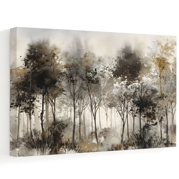 Misty Woods Canvas Wall Art 10" x 8" Rustic Forest Tall Pines Tree Black White Gray Landscape Frame Picture Prints, Ready to Hang Waterproof Artwork Decor for Bathroom, Kitchen Small Wall Spaces