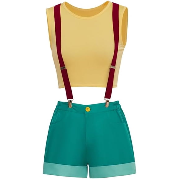 Misty Yellow Crop Top Sling Shorts Full Set Stage Performance Cloth