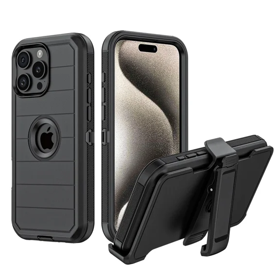 Misty for iPhone 16 Pro Case with Belt Clip Soft Screen Protector Military Grade Heavy Duty Protection 3 in 1 Shockproof Durable Detachable iPhone 16 Pro Phone - Black