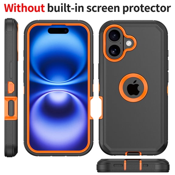 Misty for iPhone 17 Case Military Grade Heavy Duty Protection 3 in 1 Shockproof Armor Rugged Durable Detachable iPhone 17 6.3 inch 2025 Phone - Black Orange