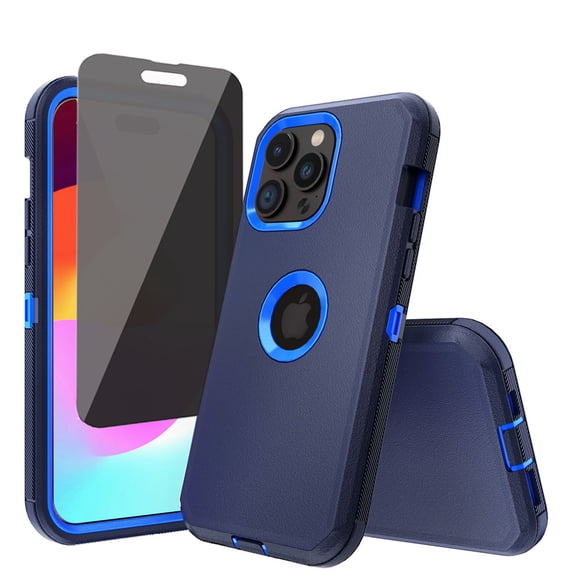 Misty for iPhone 17 Case with Privacy Screen Protector Military Grade Heavy Duty Protection 3 in 1 Shockproof Armor Rugged Durable Detachable iPhone 17 6.3 inch 2025 Phone - Dark Blue+Blue