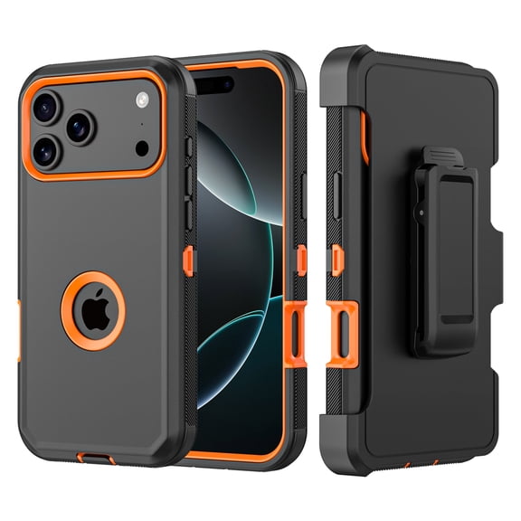 Misty for iPhone 17 Pro Max Case with Belt Clip Holster Military Grade Heavy Duty Protection 3 in 1 Shockproof Durable Detachable iPhone 17 Pro Max 6.9 inch 2025 Phone - Black Orange