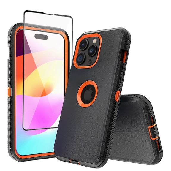 Misty for iPhone 17 Case with Screen Protector Military Grade Heavy Duty Protection 3 in 1 Shockproof Armor Rugged Durable Detachable iPhone 17 6.3 inch 2025 Phone - Black Orange