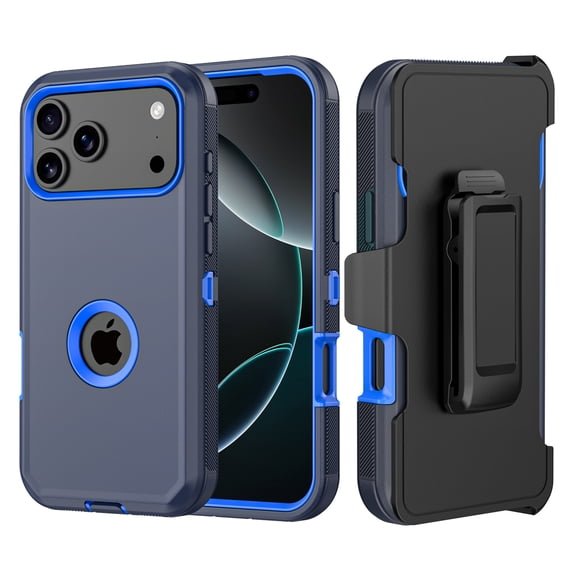 Misty for iPhone 18 Pro Case with Belt Clip Holster Military Grade Heavy Duty Protection 3 in 1 Shockproof Durable Detachable iPhone 18 Pro 6.3 inchPhone - Dark Blue+Blue