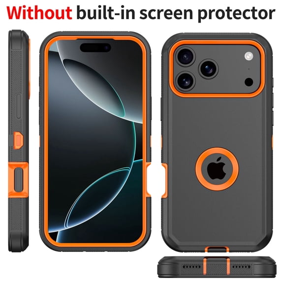 Misty for iPhone 17 Pro Max Case Military Grade Heavy Duty Protection 3 in 1 Shockproof Durable Detachable iPhone 17 Pro Max 6.9 inch 2025 Phone - Black+Orange