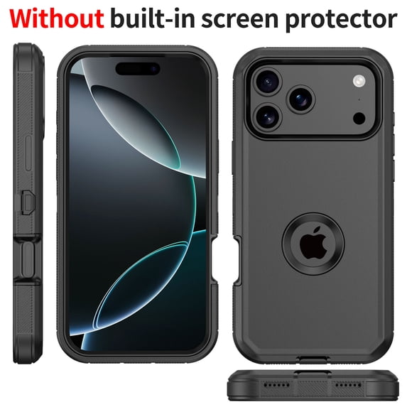 Misty for iPhone 17 Pro Max Case Military Grade Heavy Duty Protection 3 in 1 Shockproof Durable Detachable iPhone 17 Pro Max 6.9 inch 2025 Phone - Black