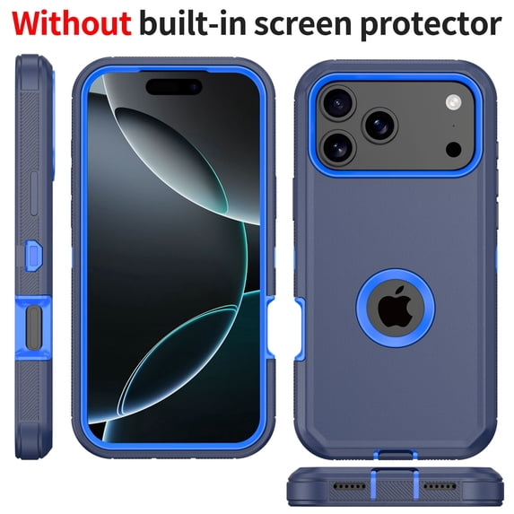 Misty for iPhone 17/18 Pro Max Case Military Grade Heavy Duty Protection 3 in 1 Shockproof Durable Detachable iPhone 17 Pro Max 6.9 inch 2025 Phone - Dark Blue+Blue