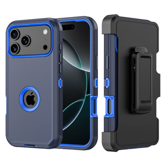 Misty for iPhone 18 Pro Max Case with Belt Clip Holster Military Grade Heavy Duty Protection 3 in 1 Shockproof Durable Detachable iPhone 18 Pro MaxPhone - Dark Blue+Blue