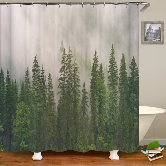 Misty pine forest Print shower curtain natural Scenery bath curtain waterproof fabric bathroom curtain with Hook for home decor