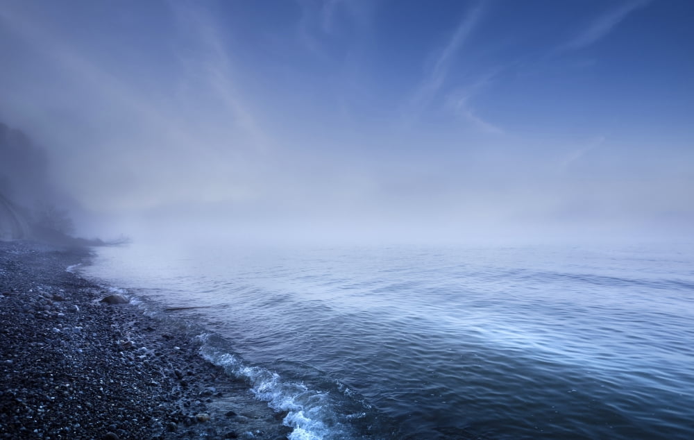 Misty seaside in the evening Mons Klint cliffs Denmark Canvas Art - Evgeny KuklevStocktrek Images (36 x 23)