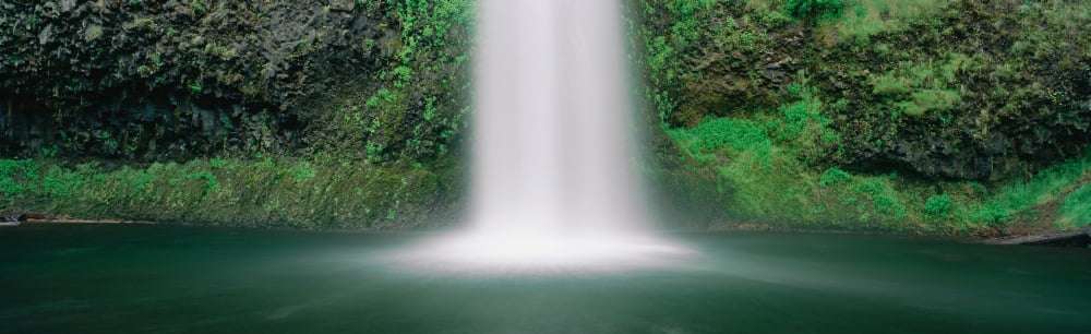 Misty waterfall Canvas Art - Panoramic Images (12 x 38)