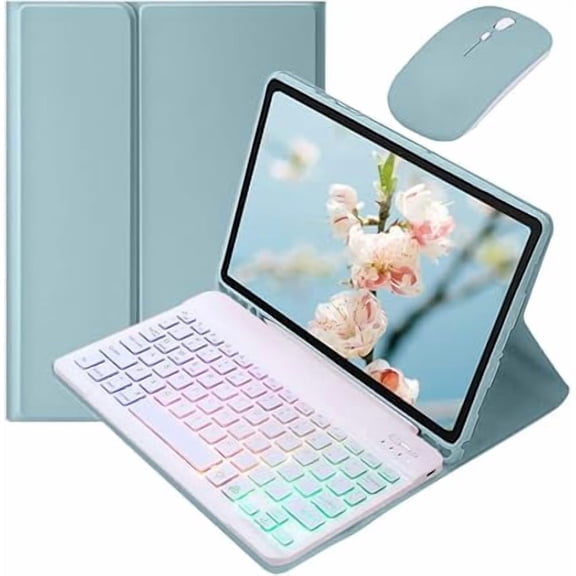 Mistyblue+White Backlit Keyboard Case with Mouse for iPad Pro 11" M4/M5 2024-2025