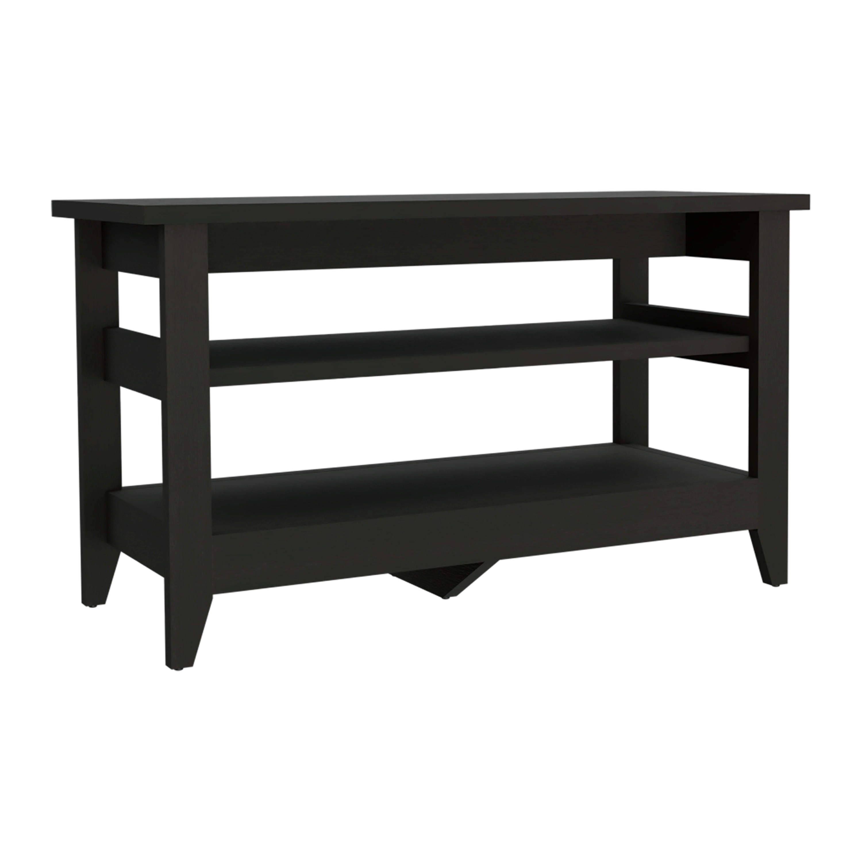 Misuri Black Manufactured Wood Storage Bench with 2 Shelves
