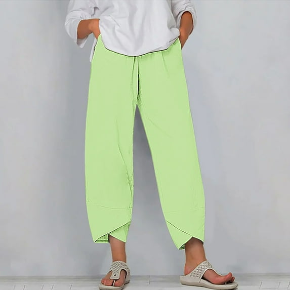 Mitankcoo Capri Pants for Women Dressy Casual - Plus Size High Waist Wide Leg Lounge Pants Green Pants Size XXL