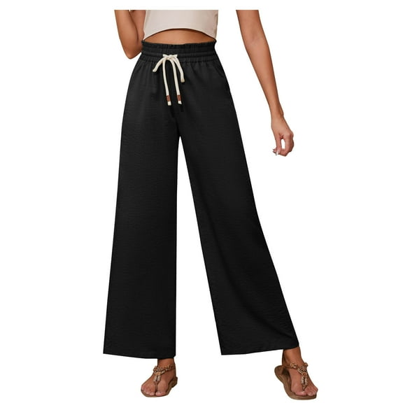 Mitancoo Flowy Pants for Women - High Waist Wide Leg Loose Trousers Business Work Casual Pants Black Pants Size S