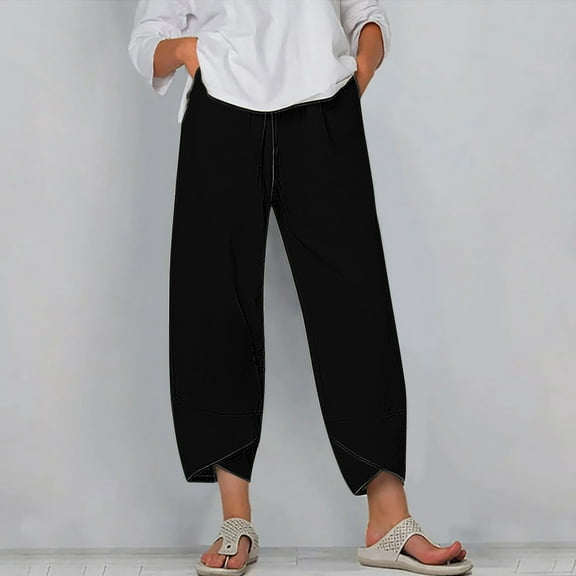 Mitankcoo High Waisted Pants for Women - Casual Loose Wide Leg Pants for Plus Size Black Pants Size M