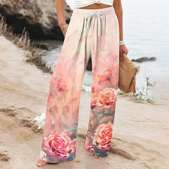 Mitancoo Palazzo Pants Women - Plus Size Casual High Waisted Color Block Flowy Lounge Pants with Pocket Multi-color Pants Size 3XL