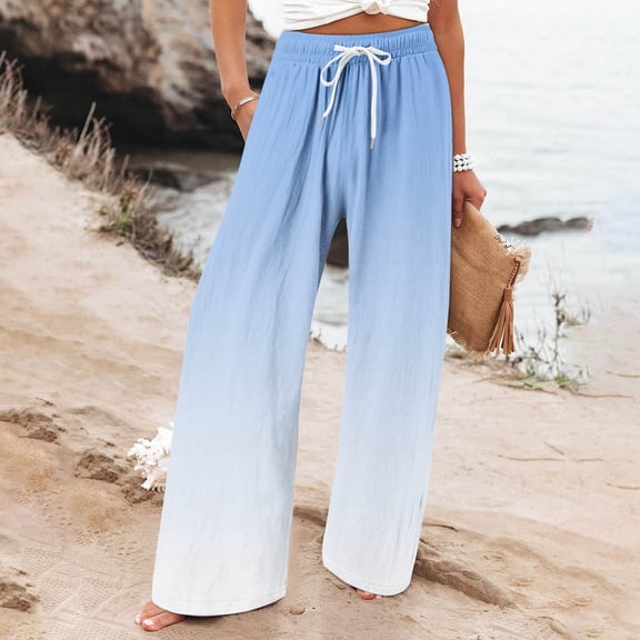 Mitancoo Pants for Women Trendy - Plus Size Color Block Casual High Waisted Flowy Lounge Pants Blue Pants Size S
